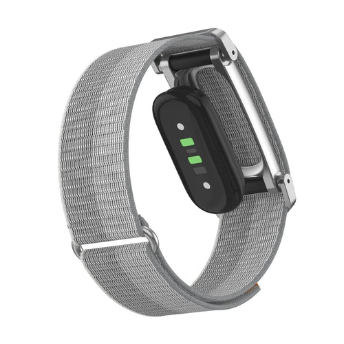 Nylon Strap with Frame, grey, on a watch, 3/4 rear view