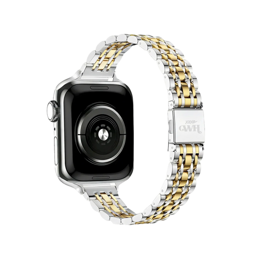 Steel Strap 'Slim', silver/gold, on a watch, 3/4 rear view
