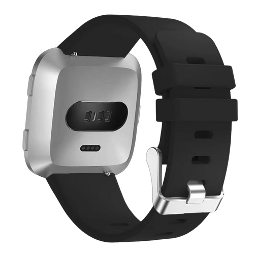Silicone Strap, black, on a watch, 3/4 rear view