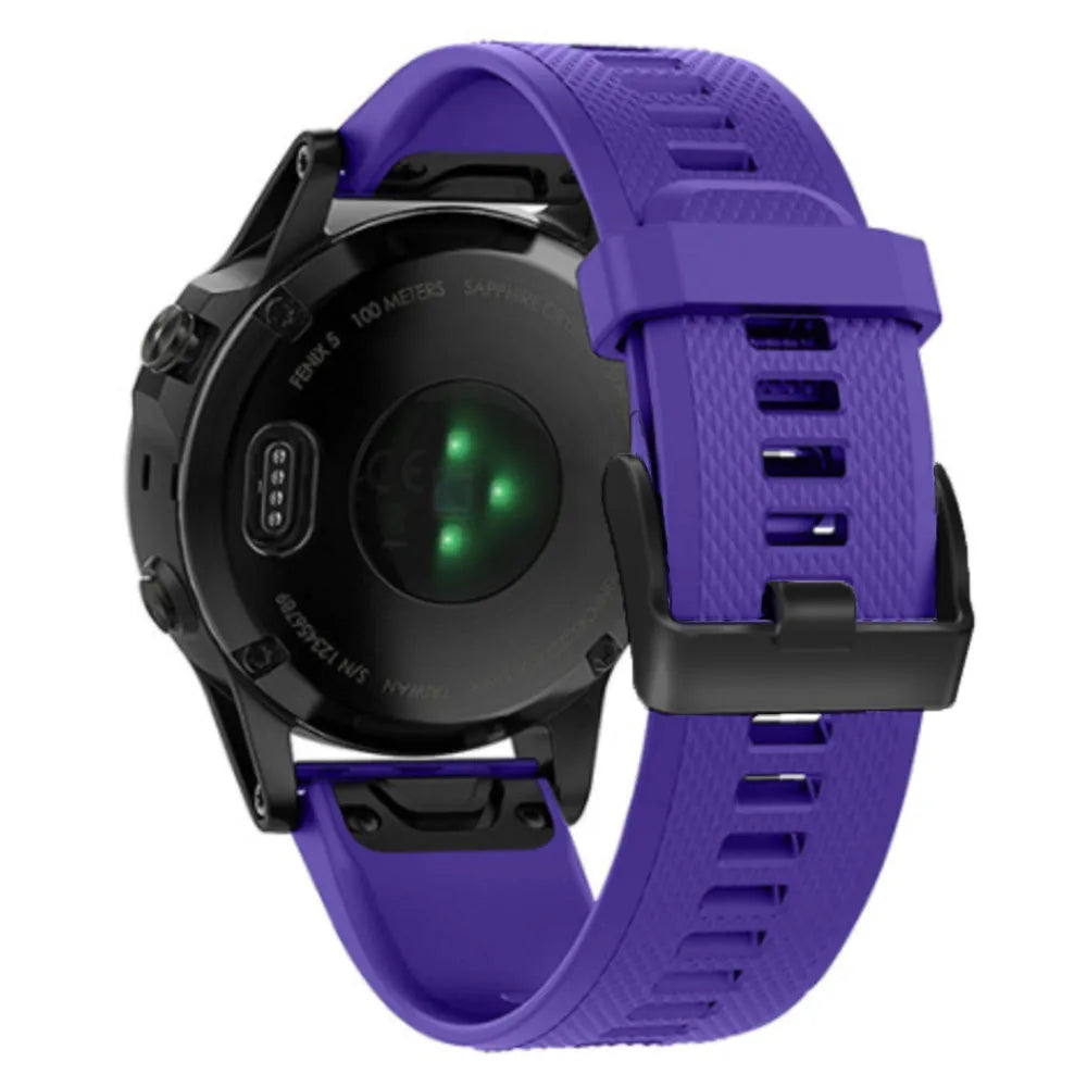 Silicone Strap, purple, on a watch, 3/4 rear view