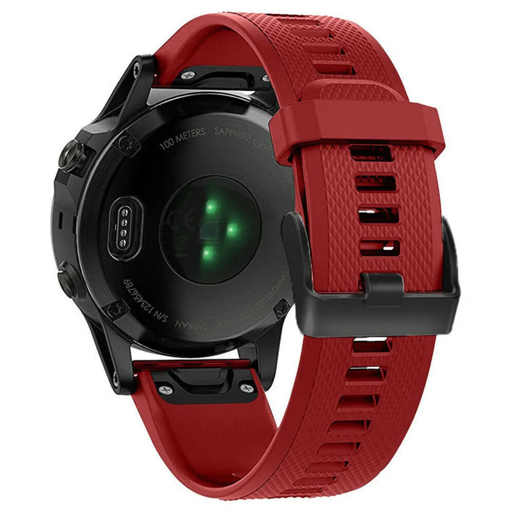 Silicone Strap, red, on a watch, 3/4 rear view