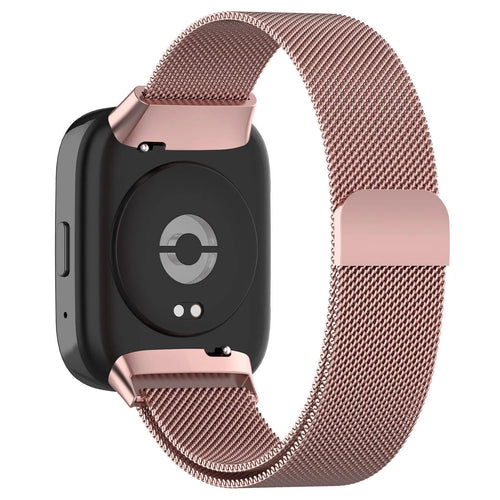 Milanese Strap, pink, on a watch, 3/4 rear view