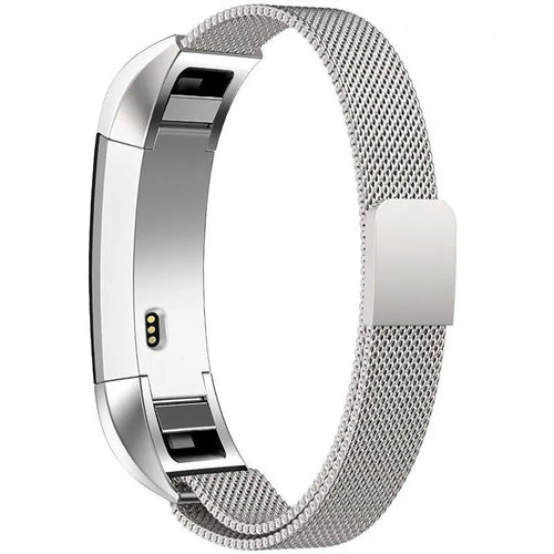 Milanese Strap, silver, on a watch, 3/4 rear view
