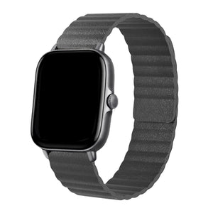 Leather Loop Strap, grey, on a watch, 3/4 rear view
