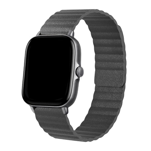 Leather Loop Strap, grey, on a watch, 3/4 rear view