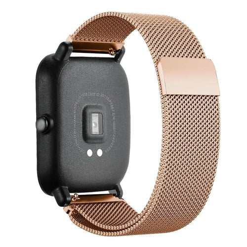 Milanese Strap, rose gold, on a watch, 3/4 rear view