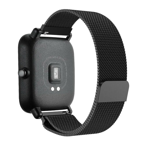 Milanese Strap, black, on a watch, 3/4 rear view