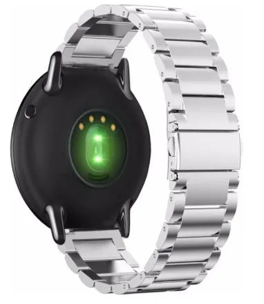 Steel Strap, silver, on a watch, 3/4 rear view