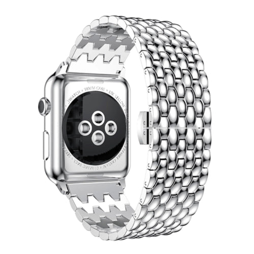 Steel Dragon Strap, silver, on a watch, 3/4 rear view