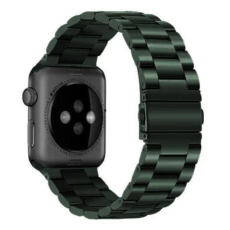 Steel Strap, dark green, on a watch, 3/4 rear view