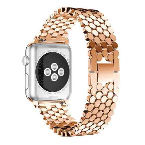 Steel Strap Hexagons, rose gold, on a watch, 3/4 rear view