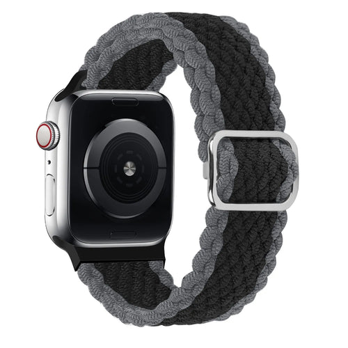 Braided Nylon Strap, black/grey, on a watch, 3/4 rear view