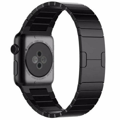 Luxurious Metal Strap, black, on a watch, 3/4 rear view