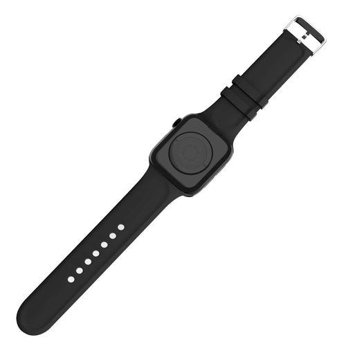 Silicone Strap with Buckle, black, on a watch, 3/4 rear view