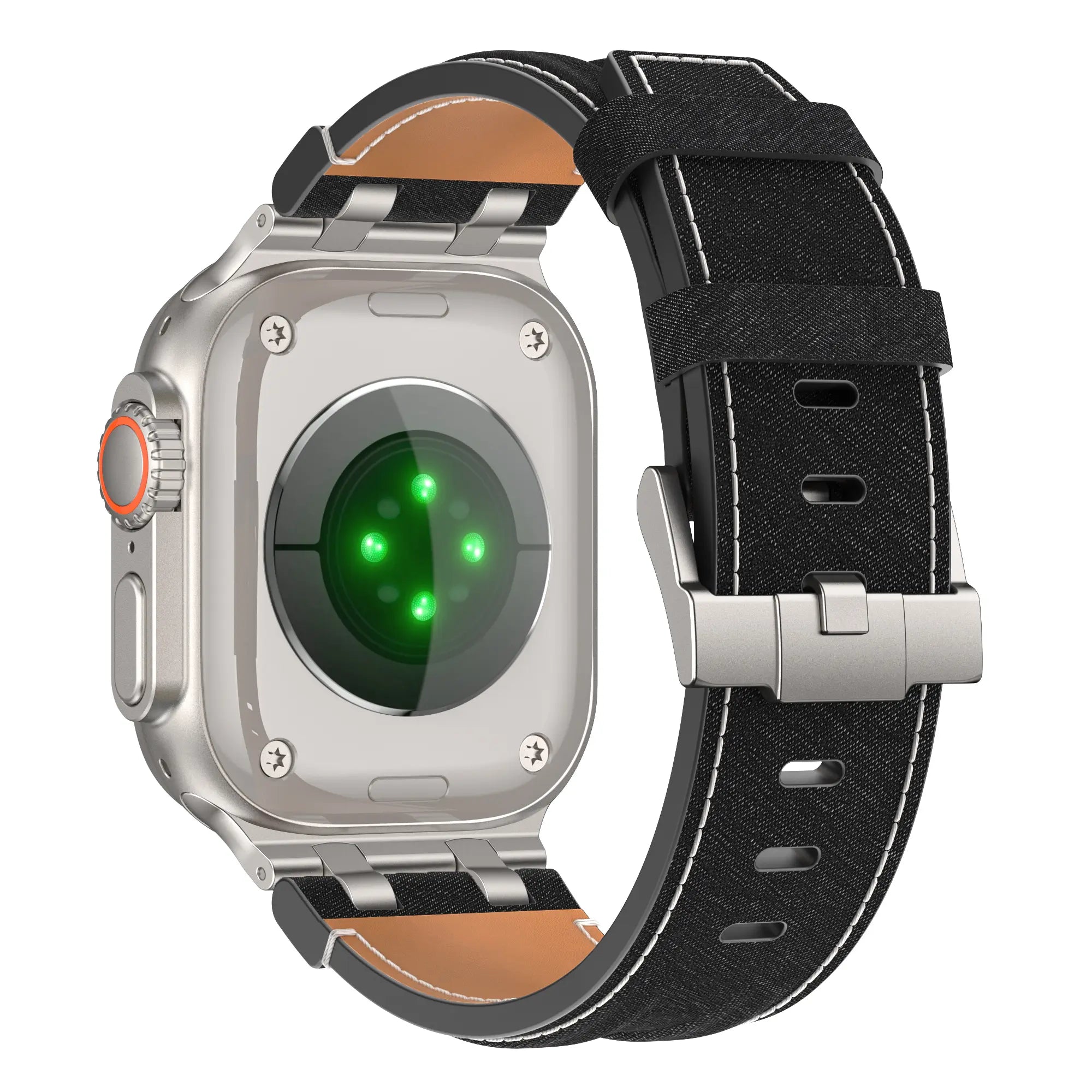 Correa cuero denim Apple Watch (negro con plata)