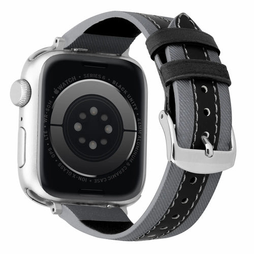 Correa cuero híbrida slim Apple Watch (gris/negro)