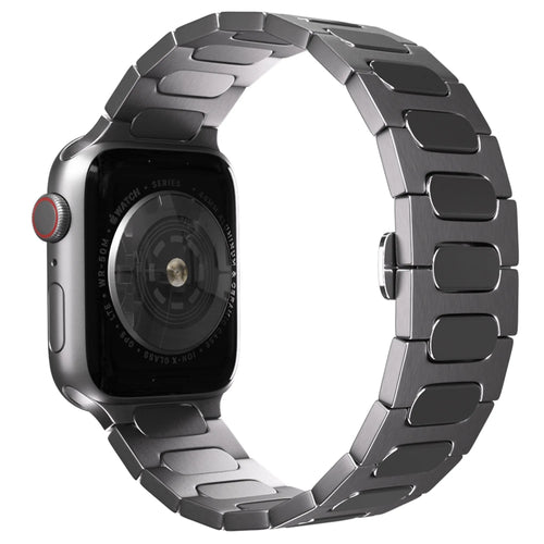 Bullet Titanium Strap, graphite, on a watch, 3/4 rear view