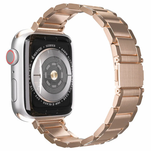 Luxury Metal Strap 'Slim', rose gold, on a watch, 3/4 rear view