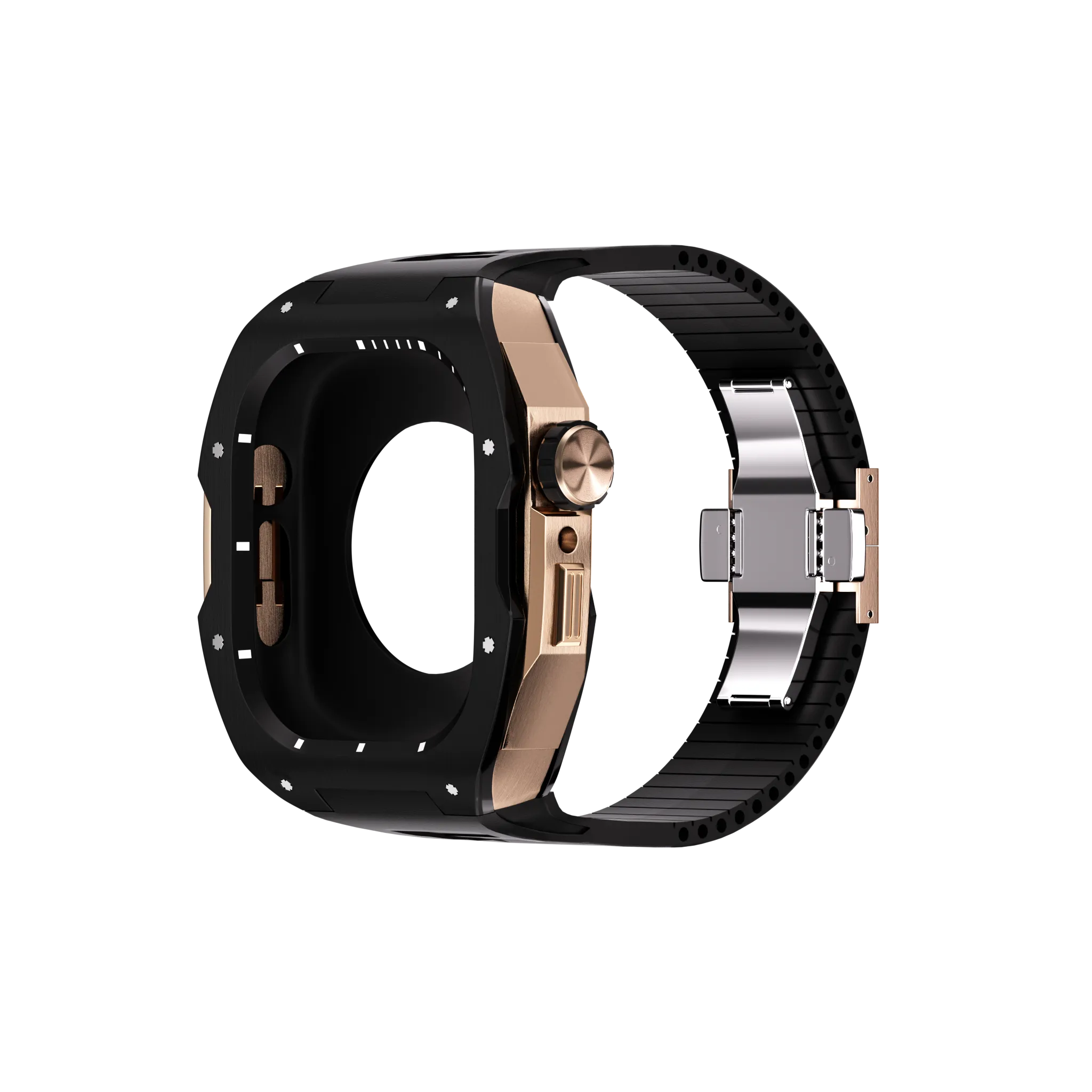 Reqior Apple Watch 45mm Case with Rubber Strap (Black/Rose Gold)