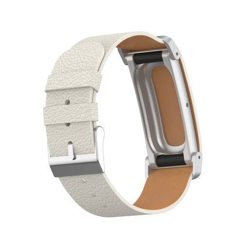Litchi Leather Strap, beige, on a watch, 3/4 rear view
