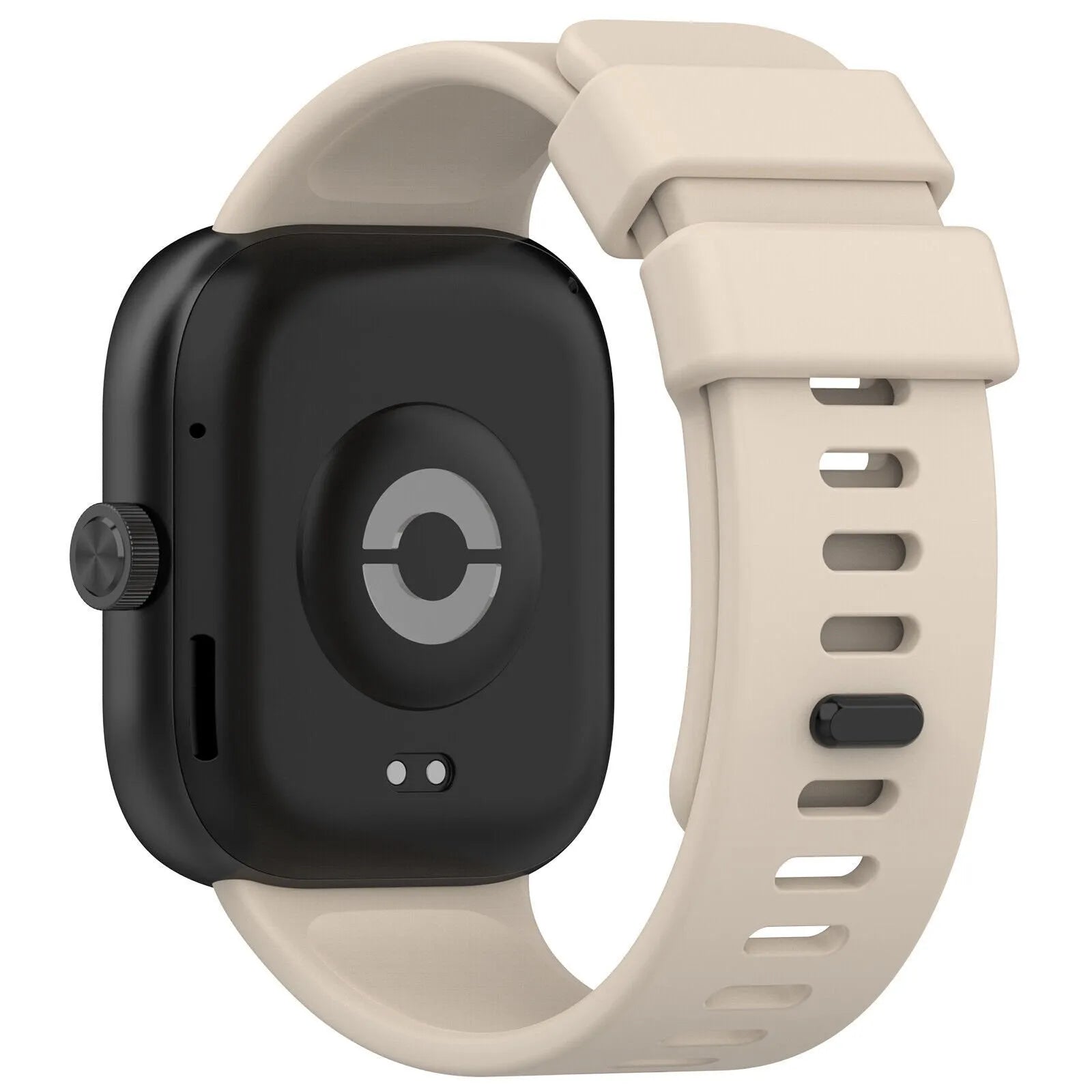 Silicone Strap, beige, on a watch, 3/4 rear view