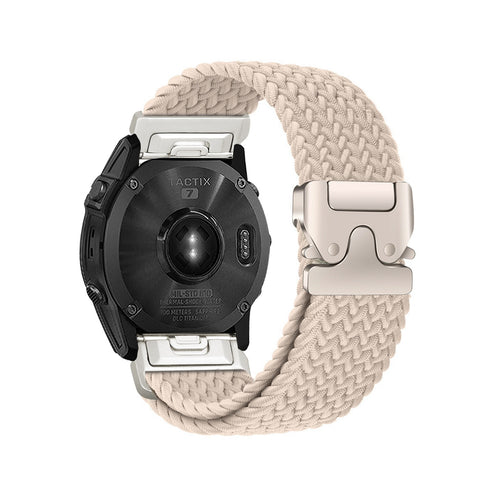 Nylon Braided Strap P-Buckle, beige, on a watch, 3/4 rear view