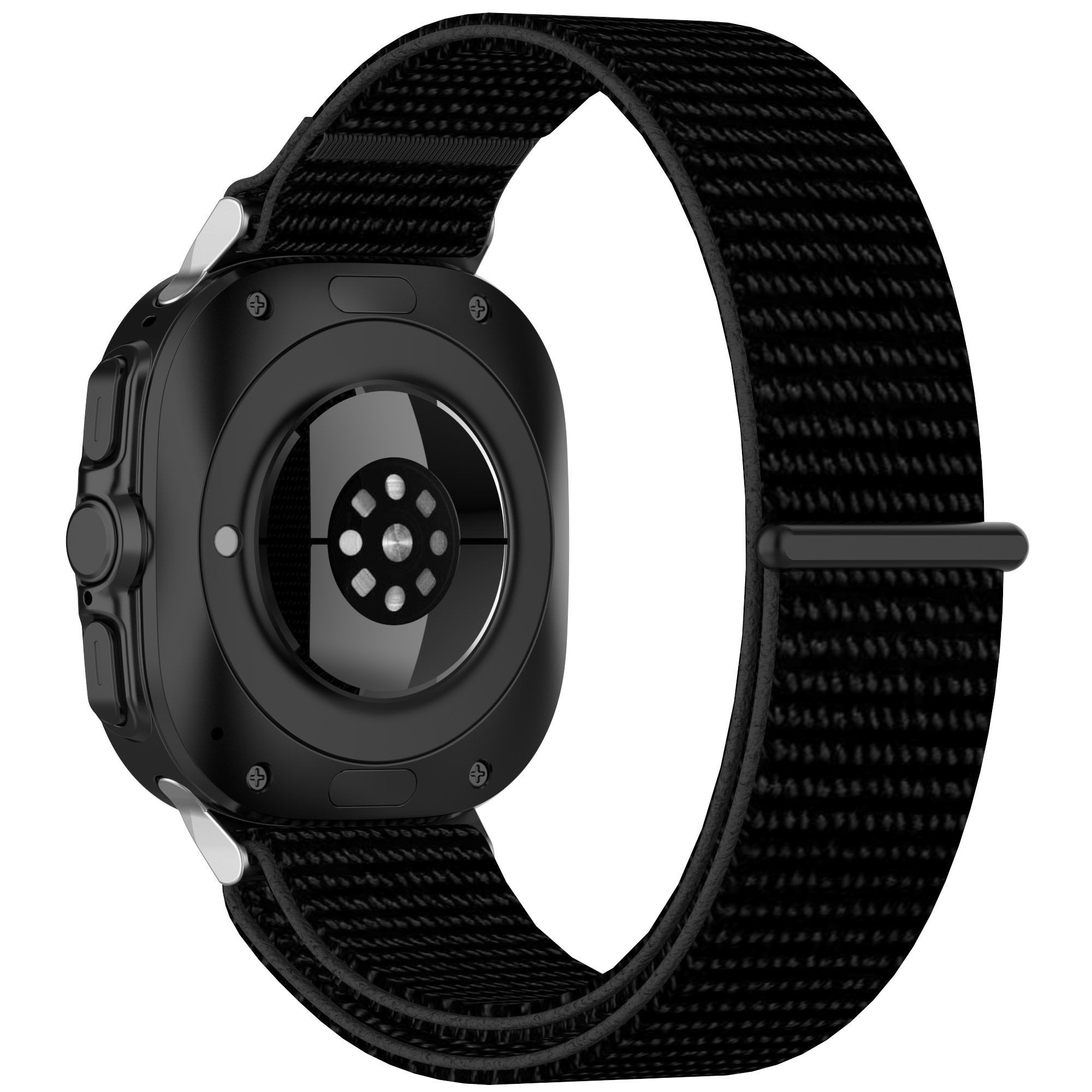 Nylon Strap, black, on a watch, 3/4 rear view