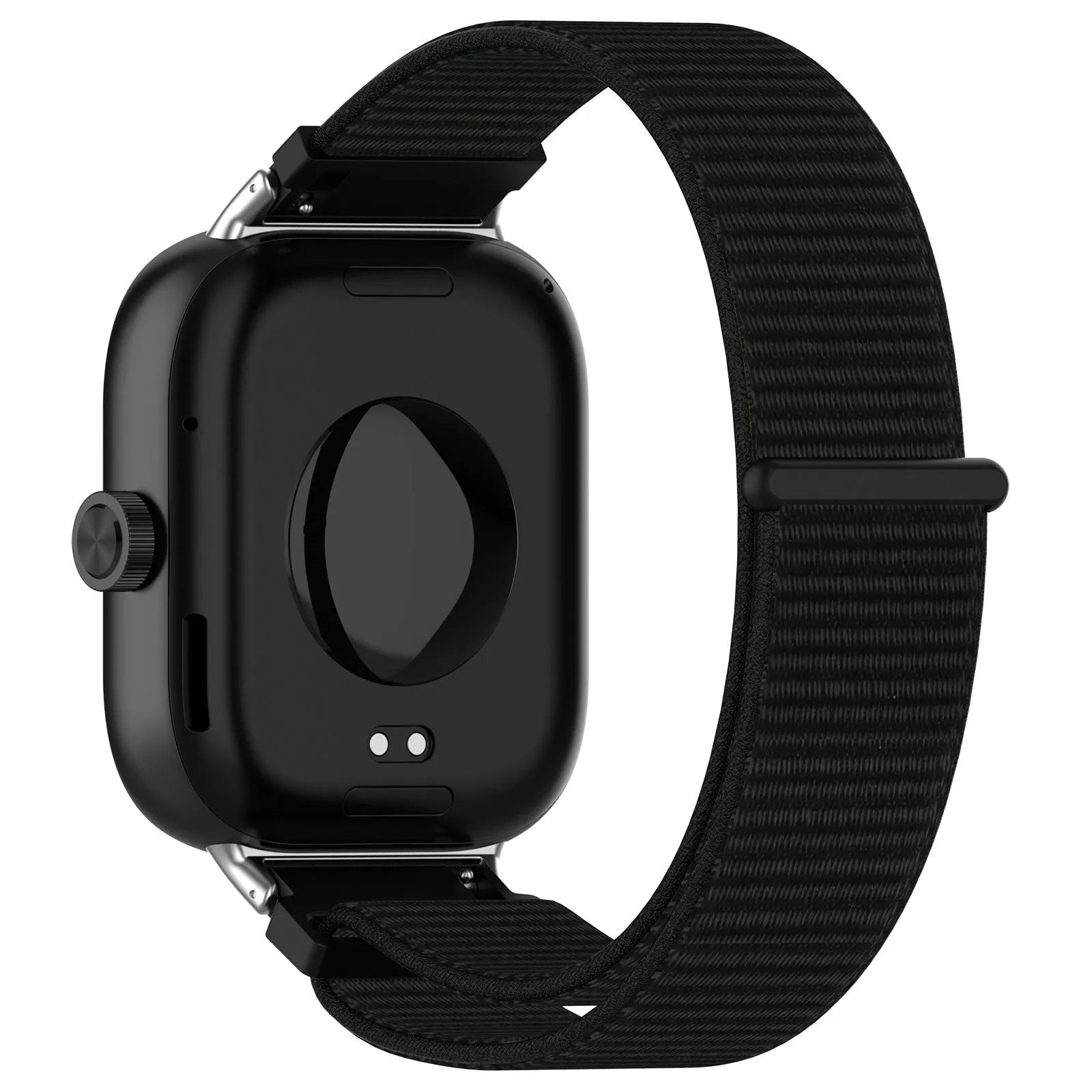Nylon Strap, black, on a watch, 3/4 rear view