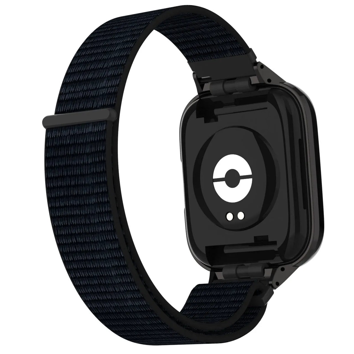 Nylon Strap, black, on a watch, 3/4 rear view
