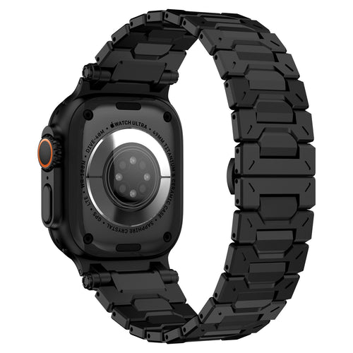 Explorer Steel Strap, black, on a watch, 3/4 rear view