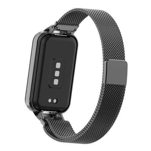 Milanese Strap, black, on a watch, 3/4 rear view
