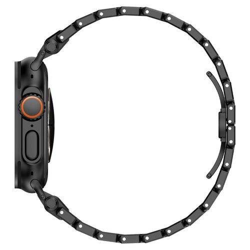 Explorer Steel Strap, black, on a watch, 3/4 rear view