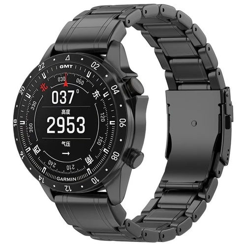 Premium Titanium Strap, black, on a watch, 3/4 rear view