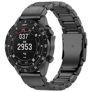 Premium Titanium Strap, black, on a watch, 3/4 rear view