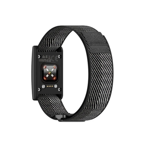 Nylon Strap, black/grey, on a watch, 3/4 rear view