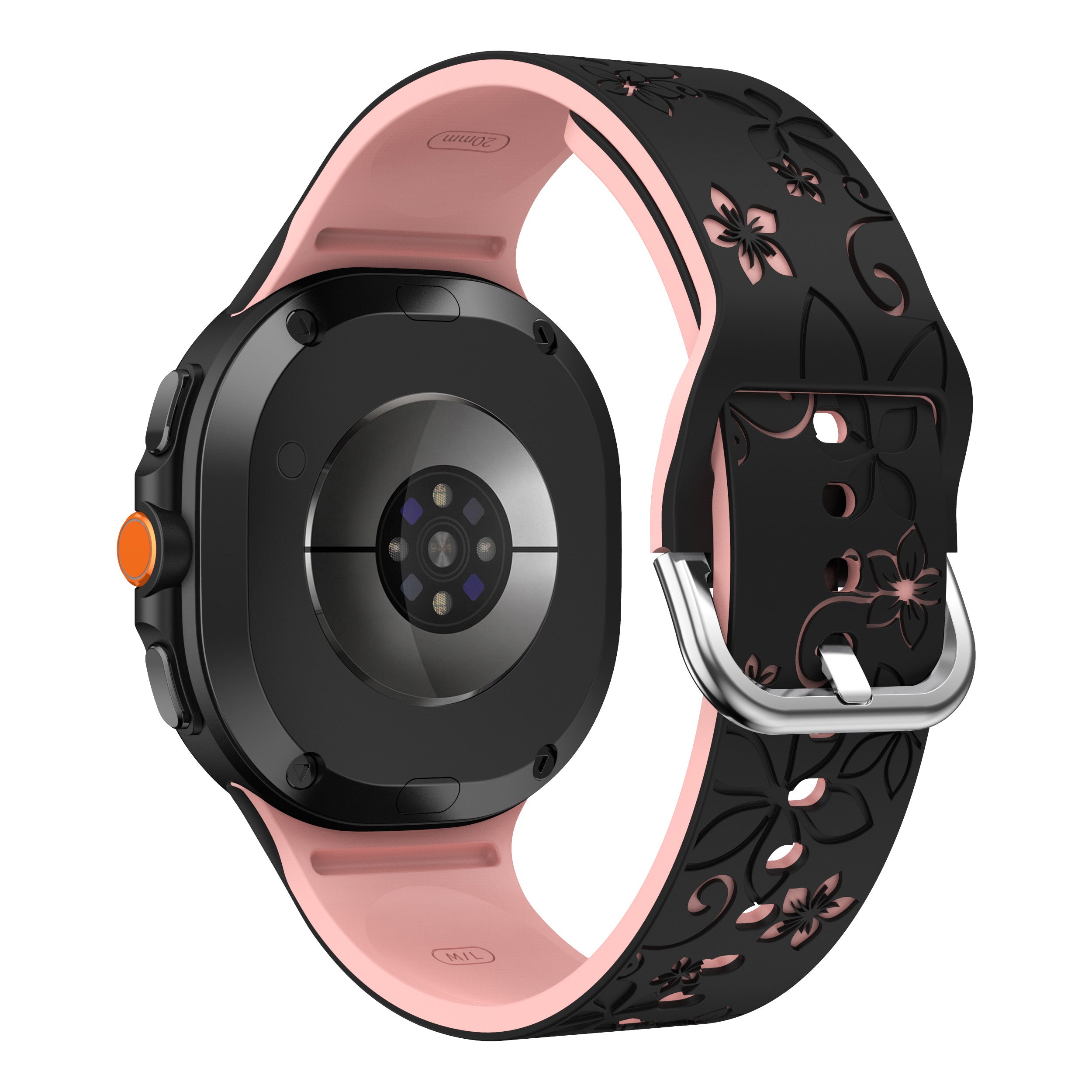 Samsung Galaxy Watch 9 - 40mm Flower Silicone Strap (Black/Pink)