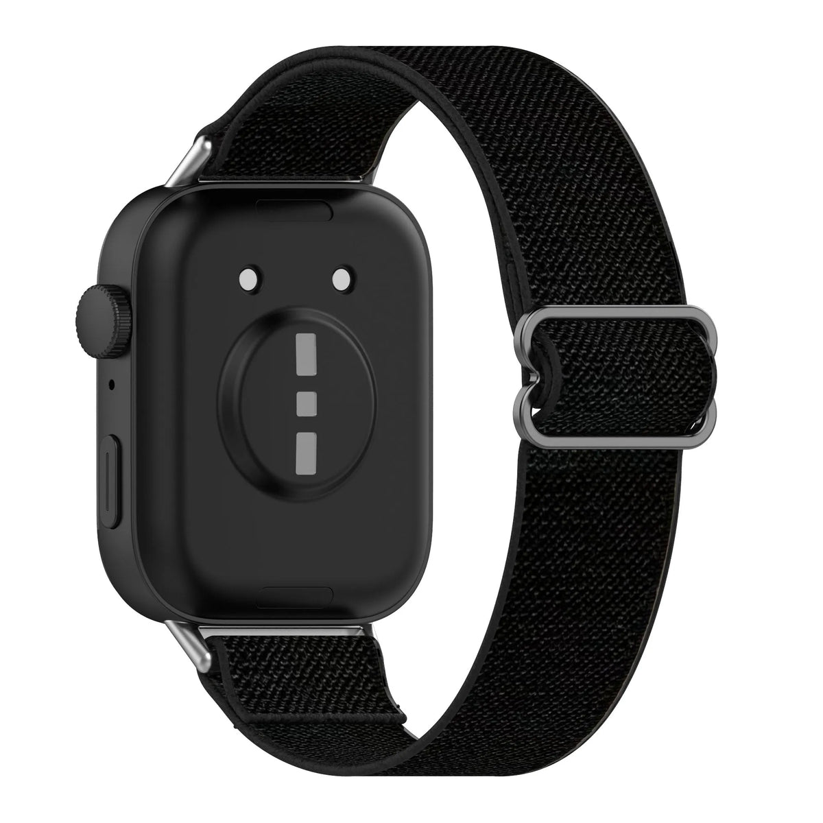 Nylon Elastic Strap, black, on a watch, 3/4 rear view