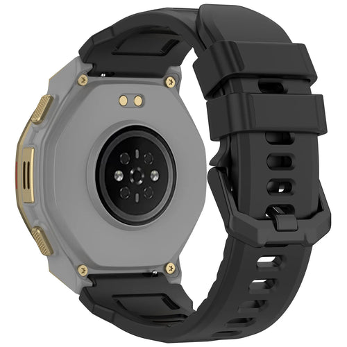 Silicone Strap, black, on a watch, 3/4 rear view
