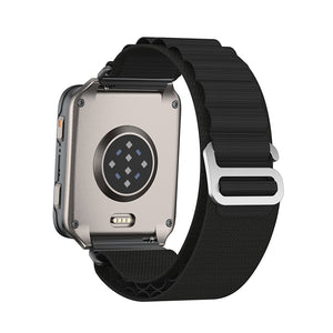 Alpine Nylon Strap, black, on a watch, 3/4 rear view