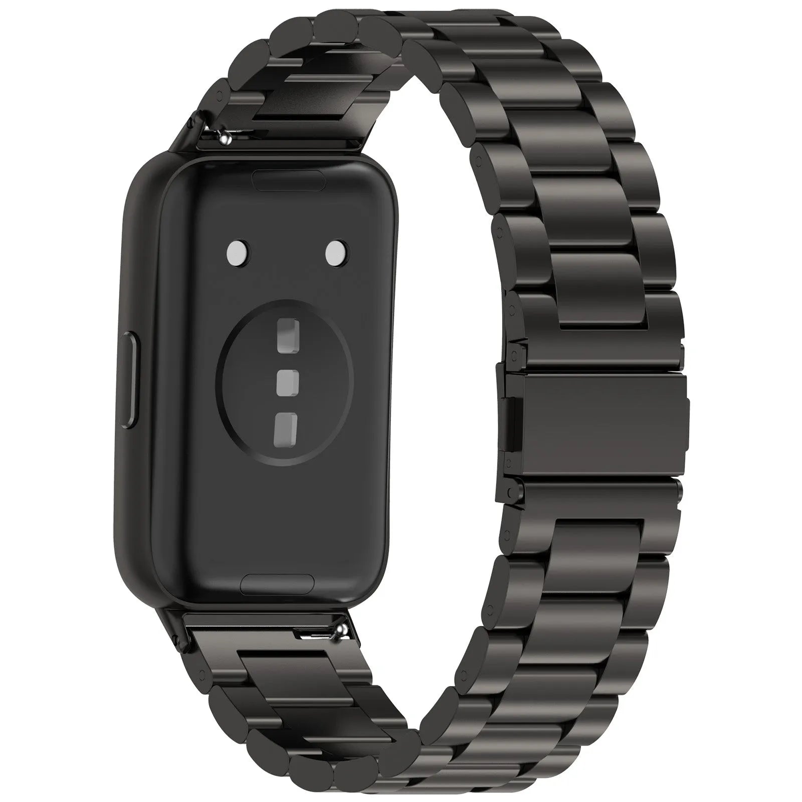 Steel Strap, black, on a watch, 3/4 rear view