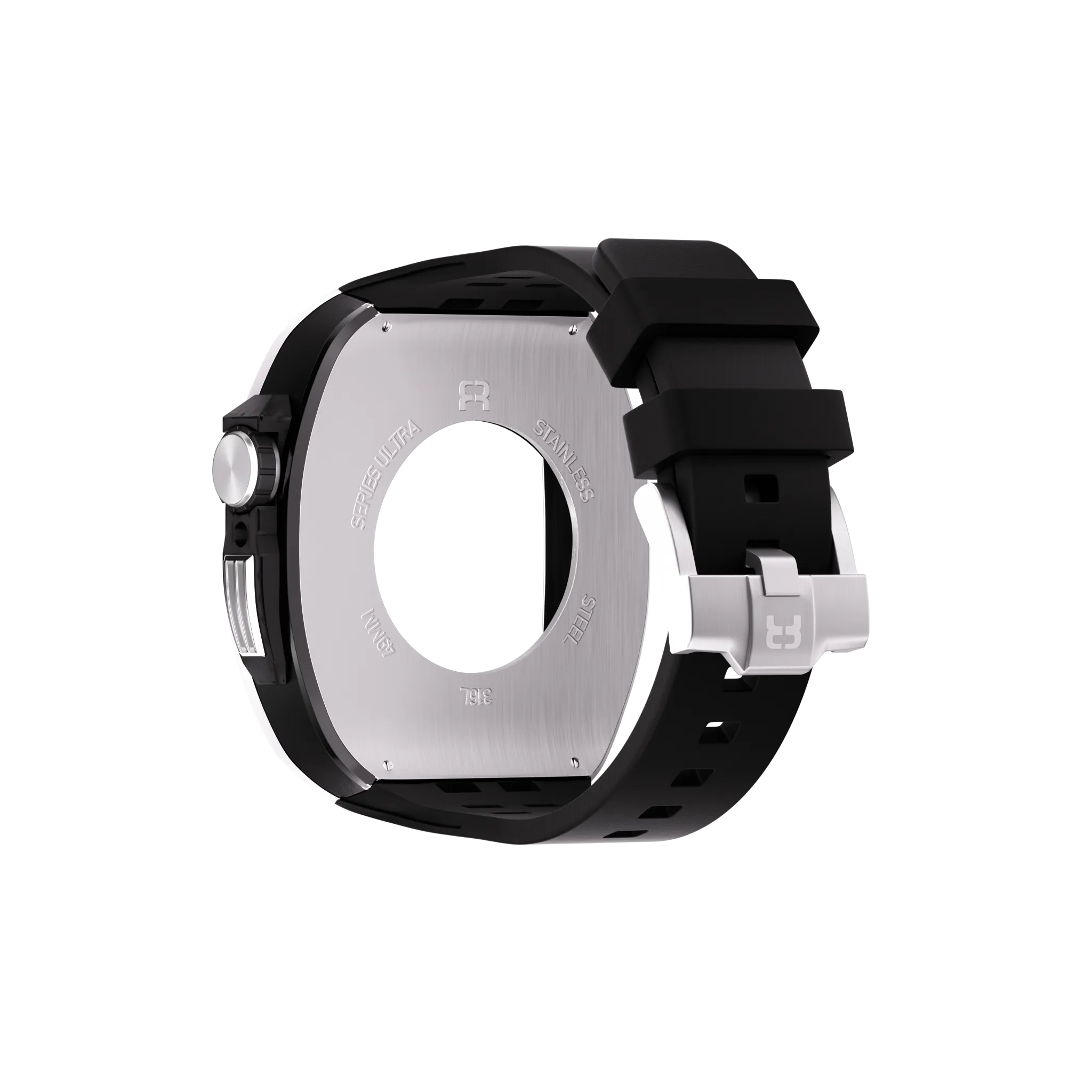 Reqior Funda de polímero y metal con correa de goma Apple Watch 45mm (plateado)
