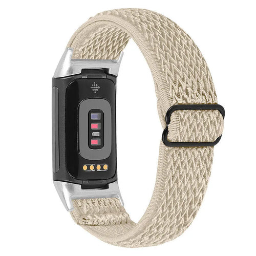 Nylon Elastic Strap, beige, on a watch, 3/4 rear view