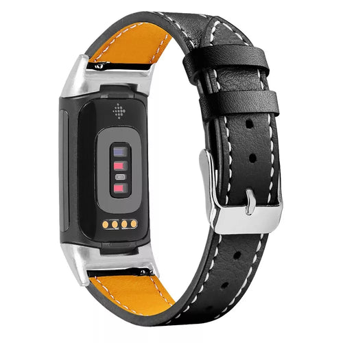 Modern Leather Strap, black, on a watch, 3/4 rear view