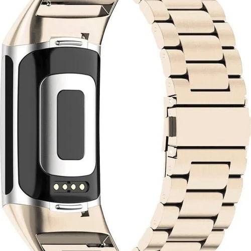 Steel Strap, champagne, on a watch, 3/4 rear view