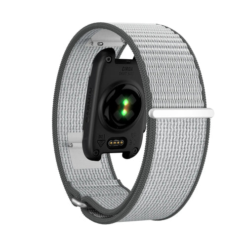 Nylon Strap for Biceps, grey/white, on a watch, 3/4 rear view