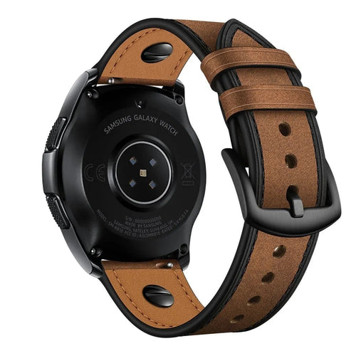 Leather Strap with Screw, dark brown, on a watch, 3/4 rear view