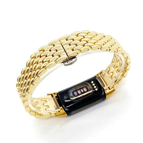 Steel Dragon Strap, gold, on a watch, 3/4 rear view