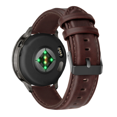 Bandz Garmin Vivoactive 5 Leather Strap 'Classic' (Dark Brown)