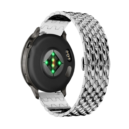 Steel Strap 'Dragon', silver, on a watch, 3/4 rear view