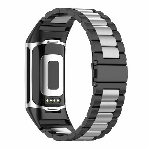Steel Strap, black/silver, on a watch, 3/4 rear view